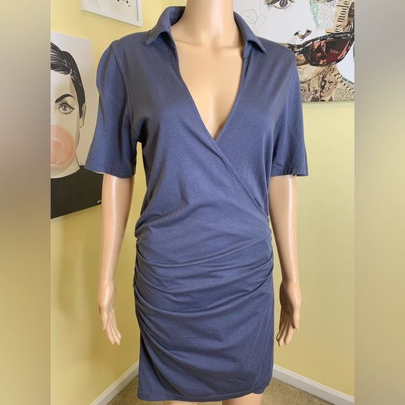 NWT MONROW Shirred Waist Wrap Dress in Gray, Size Medium - Picture 7 of 10